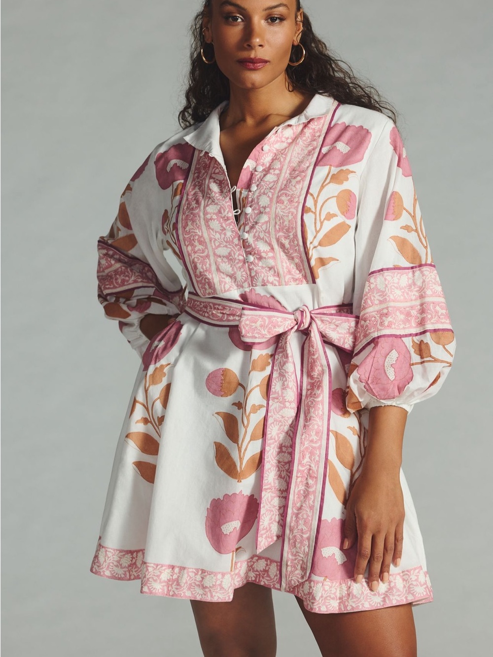 Floral Print Pink Belted Mini Dress - Picture 8 of 8